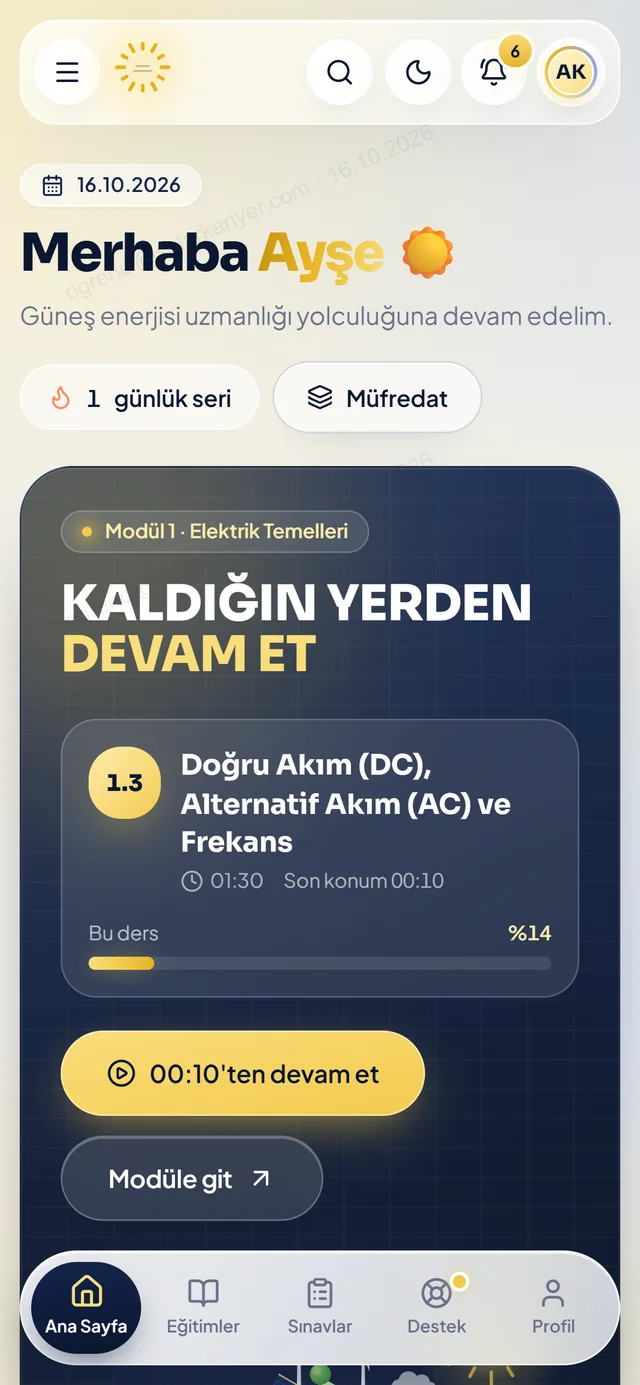 Online platform mobil ana sayfa